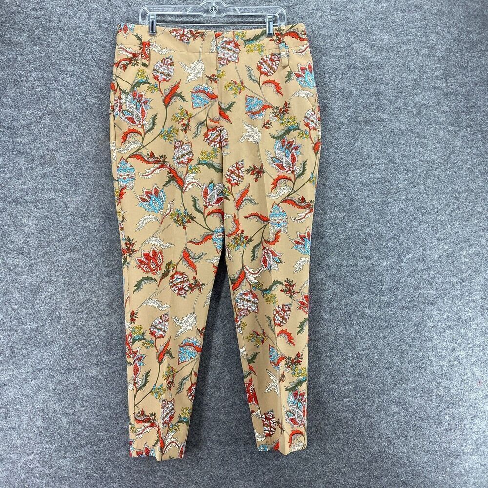 7th Avenue Pants Women 14 Brown Floral High Rise Pleated Skinny Chino Pockets